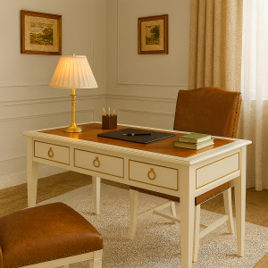 Mesa Estudio Pata Aguja Cerezo y Blanco Roto